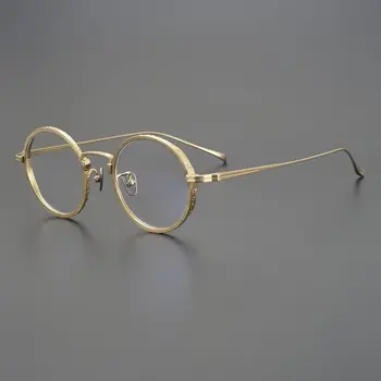  Маркови Дизайнерски Изящни Резбовани Точки От Чист Титан, Рамки За Очила, Мъжки Ретро Кръгли Vintage Слънчеви Очила, Дамски Очила За Късогледство, Очила